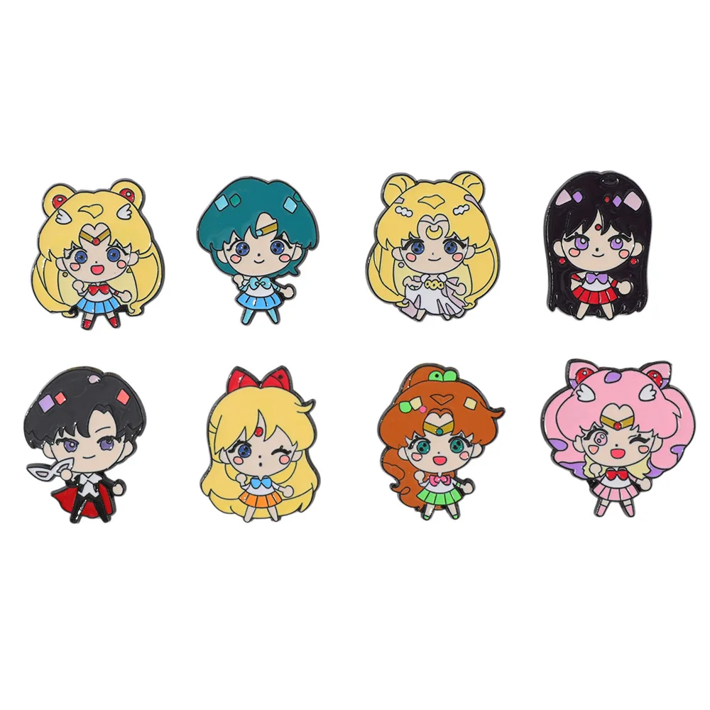 Cute Magical Girl Enamel Pins Set Q‑Version Cartoon Warrior Characters Brooch Badge for Backpack Lapel Jacket Collectible Gift