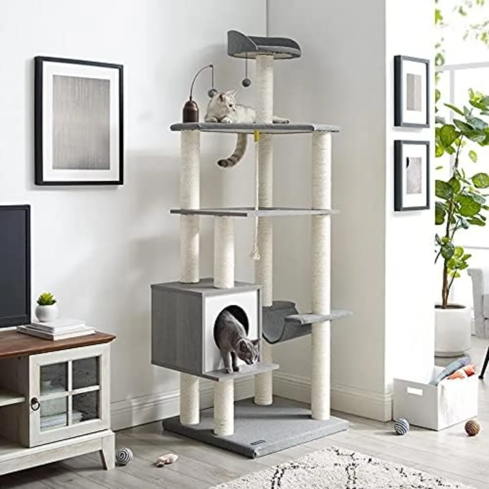 

70" Cat Tree, Gray - Extra Large, Stylish, Electric Toy, Multi-Level, Cat Tree Stand, Scratching Posts
