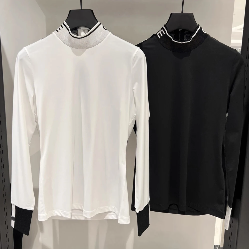 

Summer Golf Top Women's Zipper Casual Stand Up Collar Bottom Shirt Thin Breathable Sunscreen Long Sleeve Golf T-shirt