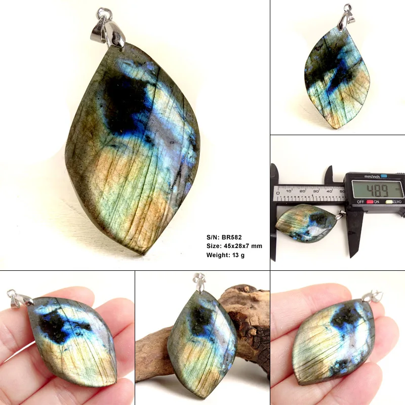 Stone Craft Natural Labradorite Raw Stone Polishing Geometric Shape Crystal Labradorite Pendent Exquisite Natural Training Stone