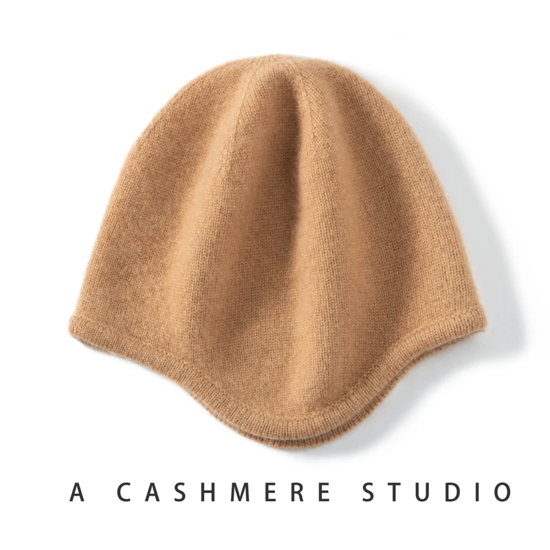 Outdoors Beanie Warm Women's Cap Winter Hat 100% Cashmere Ear Cover Women Hat Windproof Cold-Proof Elastic Skiing Run Soft Hat