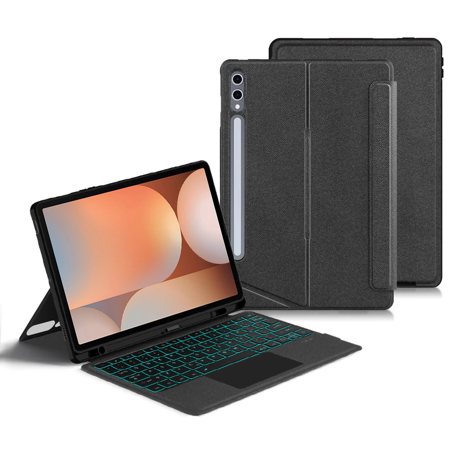 

For Samsung Galaxy Tab S10+ Leather Case + Bluetooth-Compatible Keyboard with Backlight Trackpad