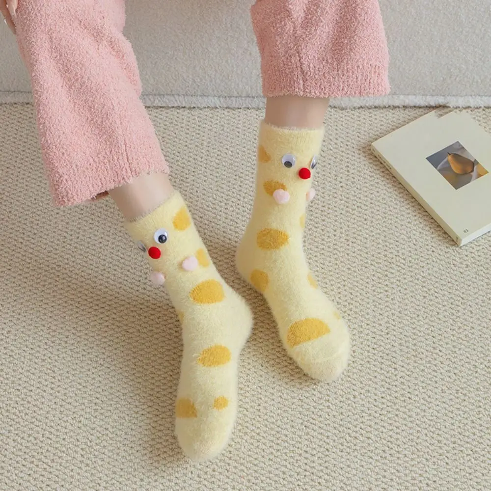 

Ins Cartoon Eyes Mink Fur Socks Cute Eyes Soft Sleeping Socks Women Hosiery Funny Thicken Warm Socks Fall Winter