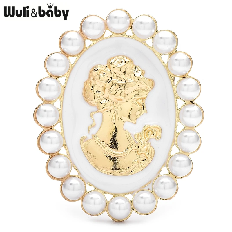 

Wuli&baby Pearls Prince Face Palace Brooches Metal Character Badge Women Jewelry Accessory Pins For Dress
