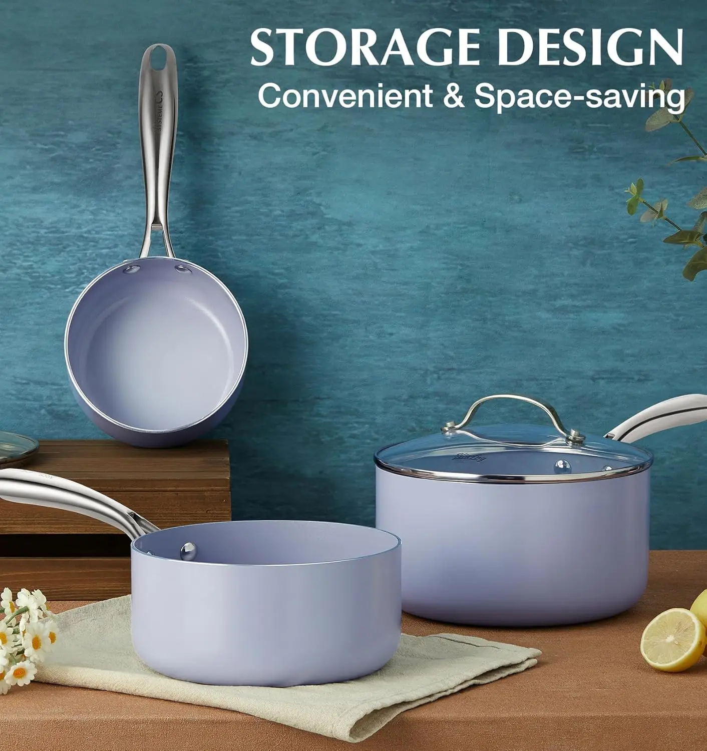 

KOCH SYSTEME CS Nonstick Sauce Pan with Lid 1QT & 2QT & 3QT, 6pcs Nonstick Saucepan Set with Cool-Touch Handles