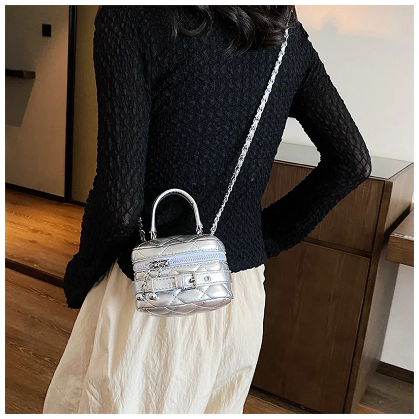 

Spring Summer Women Cross body Bag Solid Color Diamond Grid Leather Mini Bags Casual Fashion Female Chain Purse