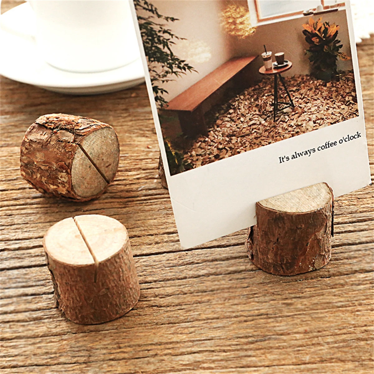 20Pcs Mini Wood Place Card Holders and Kraft Cards Rustic Table Number Holders Table Sign Stand Name Card Photo Picture Holders