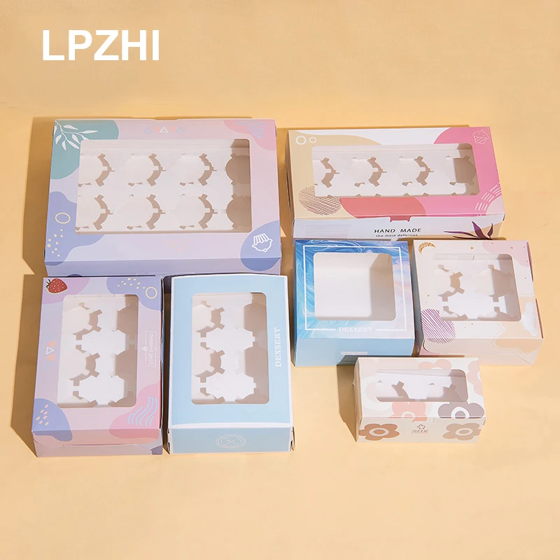 

LPZHI 10Pcs Cupcake Packaging Boxes With Clear Window And Inserts For Muffins Pastries Bakery Carrier Birthday Party Favors