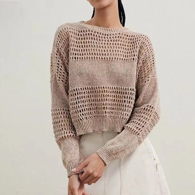 

94% Linen Knitted Sweater Mujer 2023 Spring Autumn Casual Elegant O-neck Pullovers Luxury Designer Womens Clothing