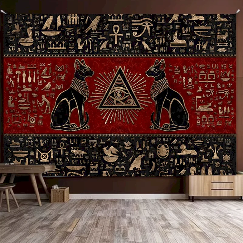 VIKAMA Egyptian Tapestry Wall Hanging Anubis Horus God Hieroglyph Ancient Mythology Vintage Tattoo Bedroom Decor