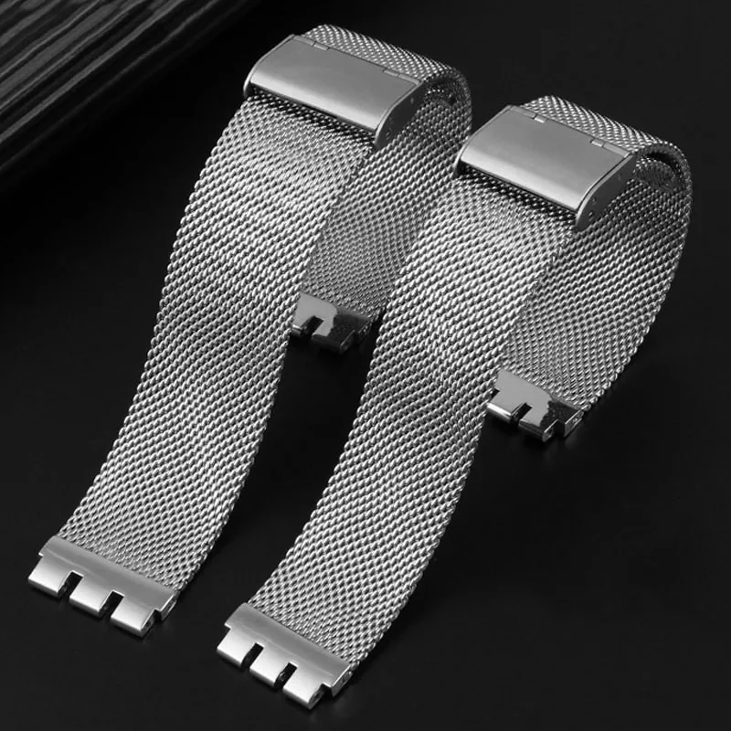 17mm 19mm 20mm Metal Strap for Swatch Replacement Bracelet Stainless Steel WatchBand Milanese Mesh Strap Black Silver Wrist Band