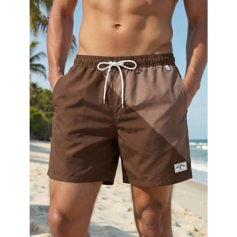 

Men's Quick-Dry Double-Layer Beach Shorts, Men's Breathable Swim Trunks, Summer Surfing Casual Shorts With Drawstring And Pockets, Men's Hawaiian Swim Trunks