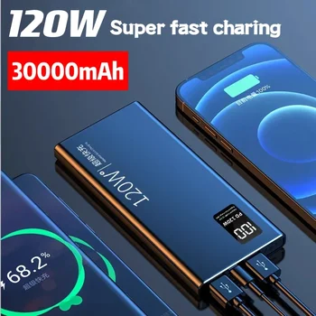 30000mAh 120W super fast charging power bank 100% sufficient capacity portable battery charger for iPhone Xiaomi Huawei