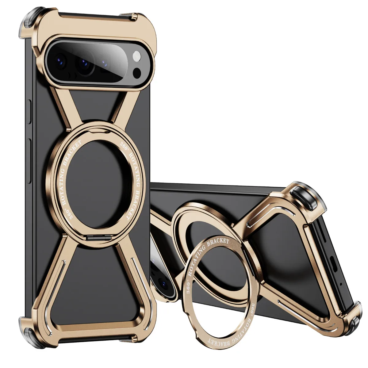 

360 Rotating Bracket Ring Case For Google Pixel 9 Pro XL Aluminium Alloy Bumper Sturdy Titanium Metal Anti-Fall Armor Cases