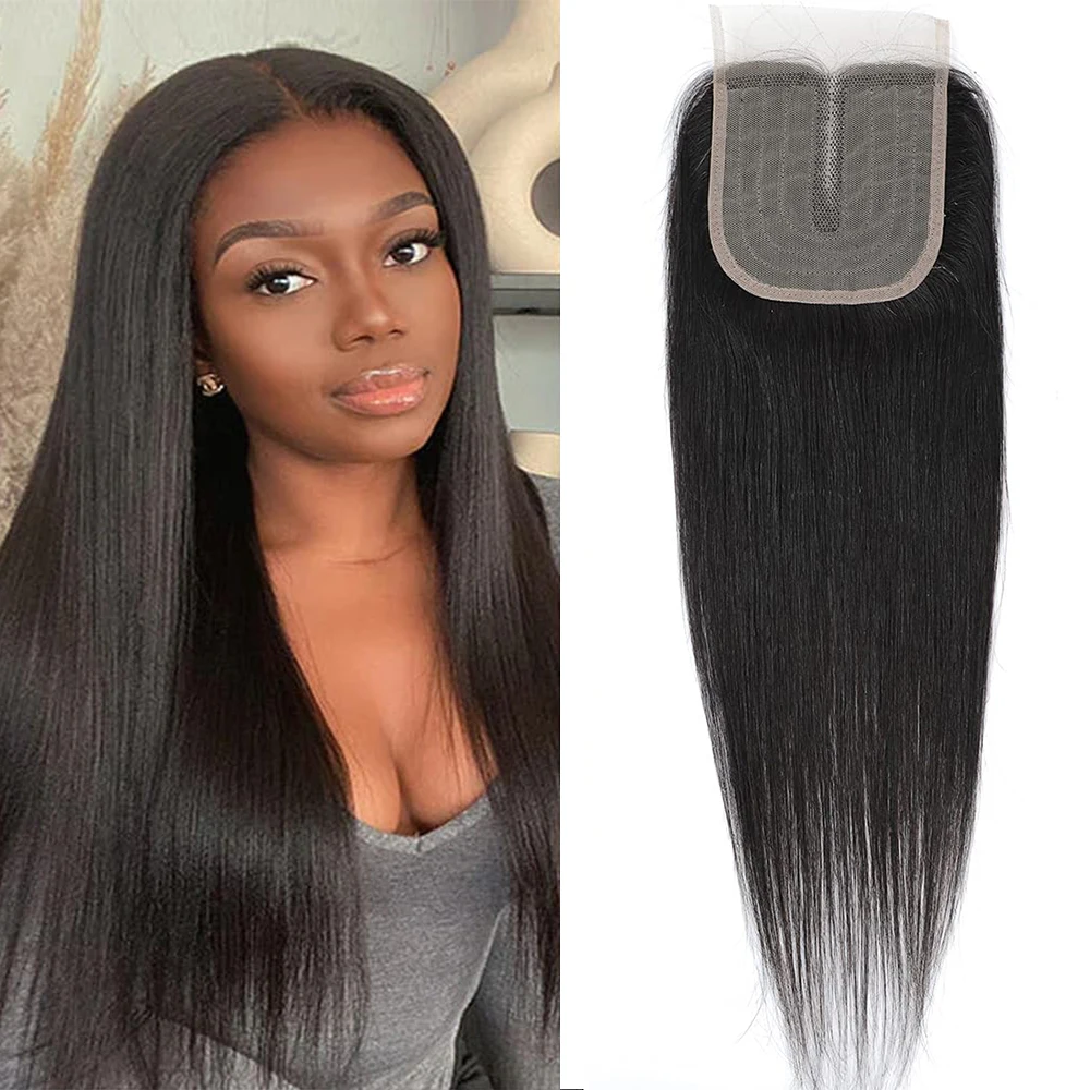 

4 × 4 × 1 T кружевные прямые человеческие волосы для наращивания средней части 100% необработанные человеческие волосы с предварительно выщипанной прозрачной застежкой