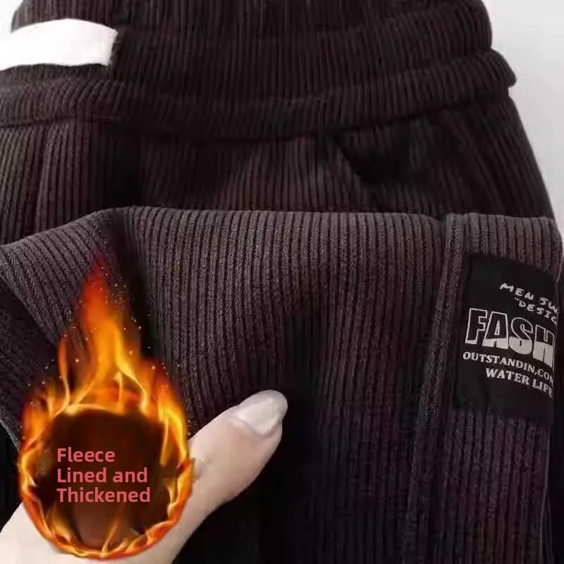 

Men's Fce Lined Corduroy Loose Fit Sweatpants Elastic Waist plus Size Casual Pants Bla Winter plus Size Clothing