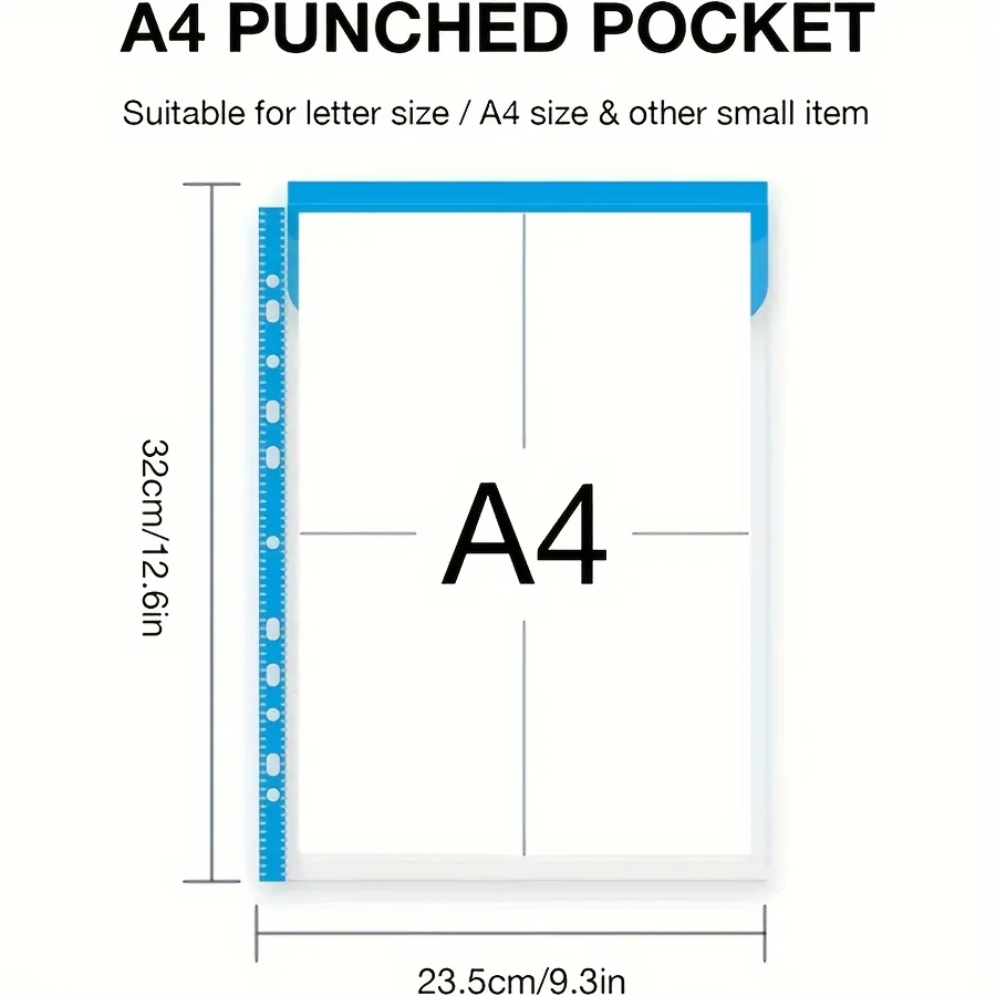 6pcs Transparent Plastic File Bags - Suitable for 2/3/4 Ring File Bags, Office File Bags, Six Colors/Set (Open Vertically)