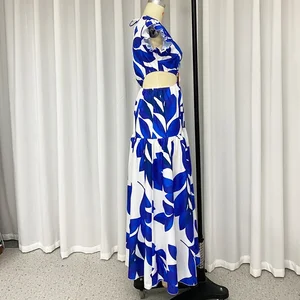 Wefads-Women's Maxi-With Back Stamp with V-neck-free print, long skirt, sexy fashion, hollow waist, short sleeve, summer 10 Main Sales Butterfly Dress - №9