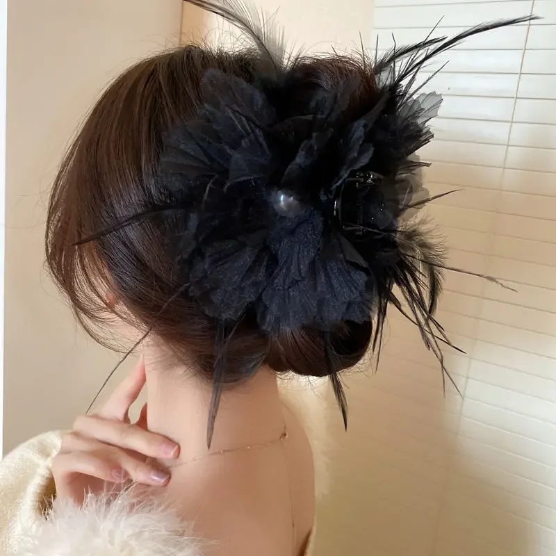 Ostrich hair grab clip pure desire wind back head disc hair display volume advanced  accessories feather hair accessories