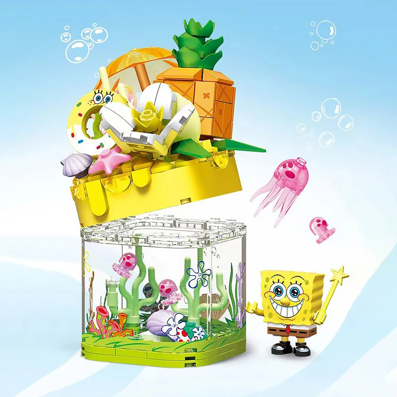 Creativity SpongeBob Patrick House Building Block Diy Pineapple Strawberry House Model Bricks Decoration Toy Kids Holiday Gifts