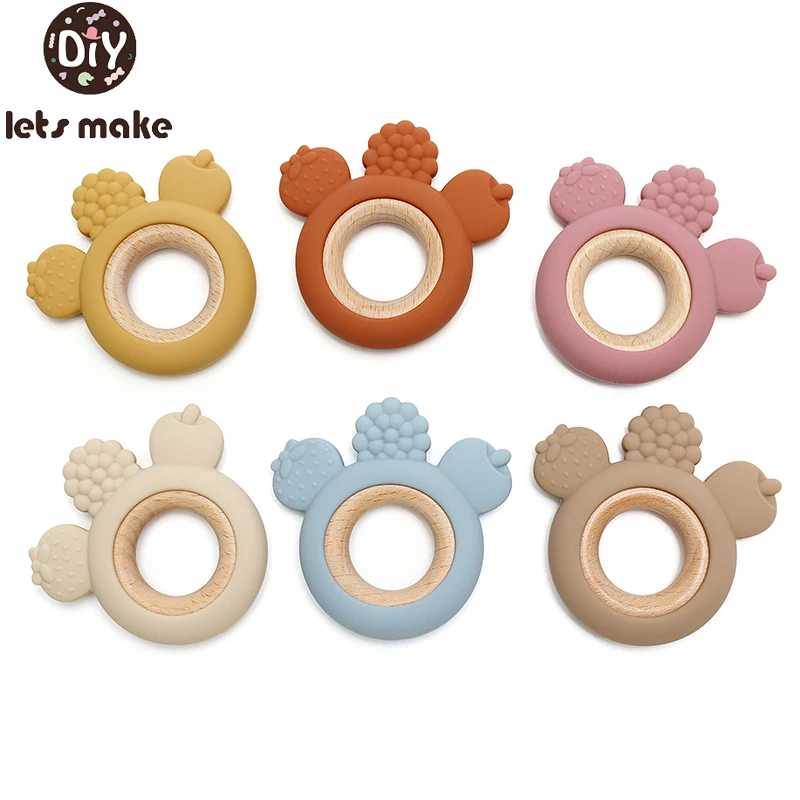 

1PC Silicone Teether Baby Cartoon Shape Wooden Teether Ring Kid Gift BPA Free Silicone Teething Chewing Toy Baby Accessories