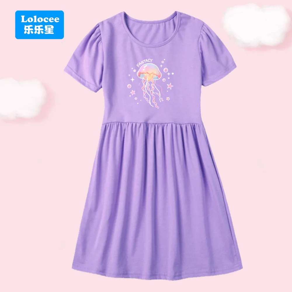 

Baby Girls' Fantasy Jellyfish Print Dress Summer Short Sleeve Cotton Clothes for Children Age 3-14 Years Cute Casual Outfit SM01