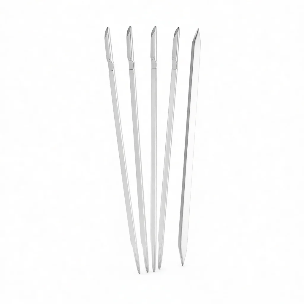 Robust Stainless Steel Barbecue Skewer Semi Automatic Pusher Double Prong Bbq Meat Forks Outdoor Grill Accessories