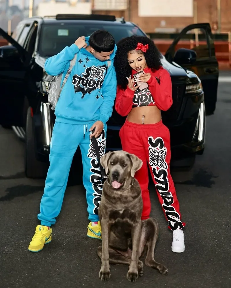 European and American Fashion Street Letters Anime Print Pullover Hoodie Y2k Gothic Hip-hop Casual Oversized Couple Sweatshirt