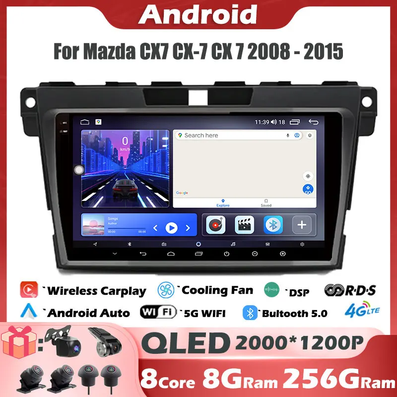

Для Mazda CX7 CX-7 CX 7 2008 - 2015 Android 14 автомобильное радио QLED мультимедийная навигация GPS беспроводной Carplay Авто ADAS BT RDS стерео