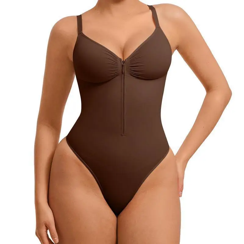 Sexy high elasticity zipper tight Vneck suspender waist cinching slimming bodysuit women's corset vest Yoga sets control oneself