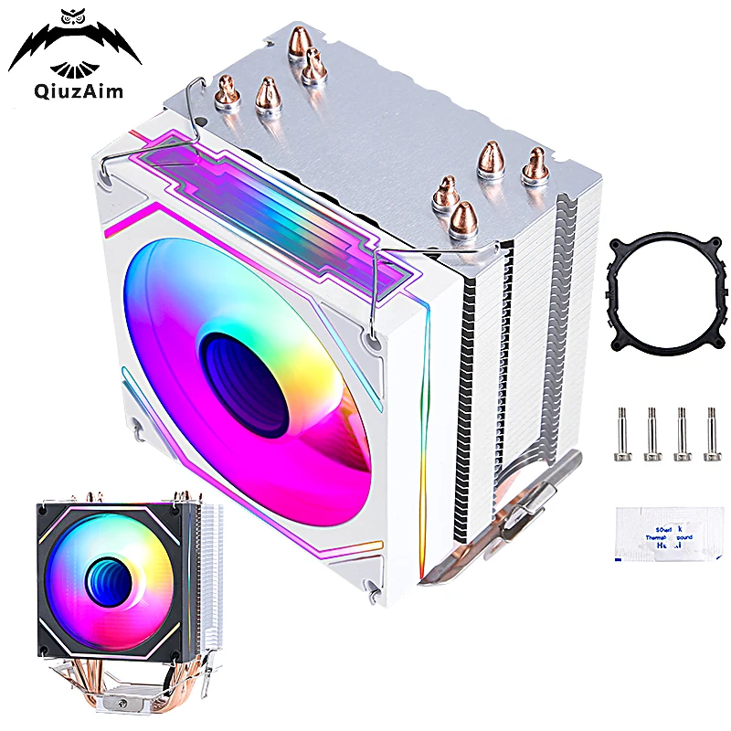 QiuzAim intel cpu cooler Fan 4pin/PWM 4 Heat Pipe PC Processor Air-cooled Installing LGA2011 2066 x79 x99 2099 AMD AM3 AM4 AM5