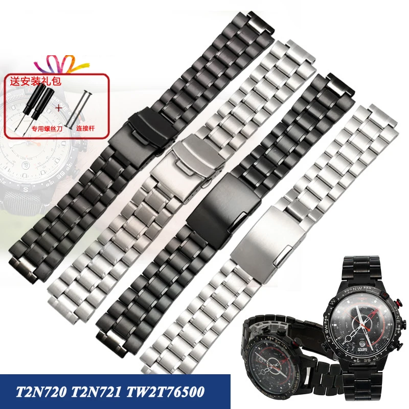 24*16mm Solid Stainless Steel Watch Band For TIMEX T2N720 T2N721 TW2T6300 TW2R55500 TW2T6400 T2N721 Men\'s Watch Strap Bracelet