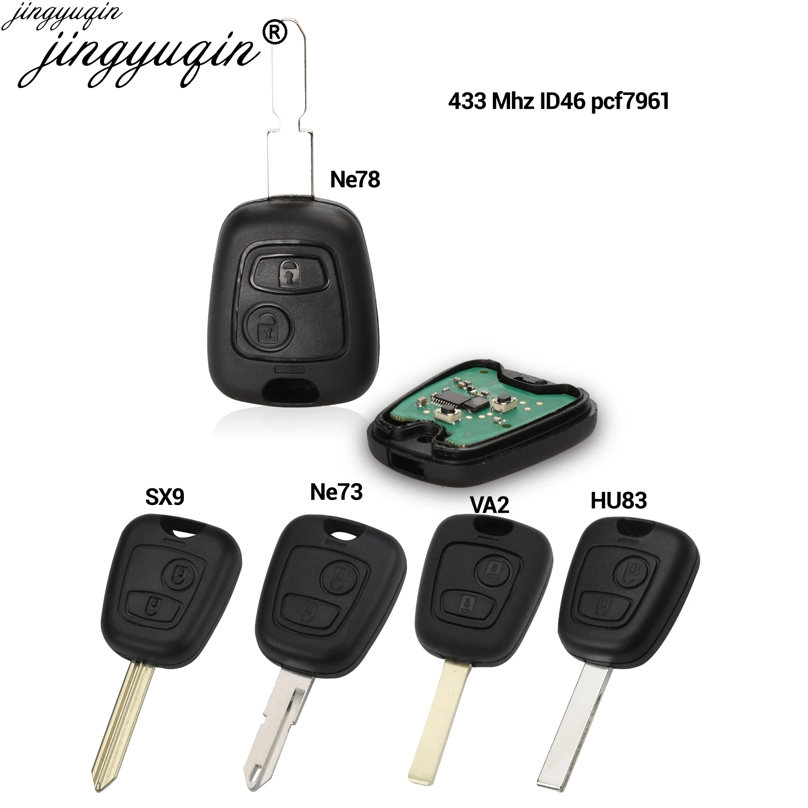 Jingyuqin 5pcs 2B Remote Car Key 433MHz ID46 For Citroen C1 C2 C3 C4 Saxo Picasso For Peugeot 106 206 306 307 207 407 Partner