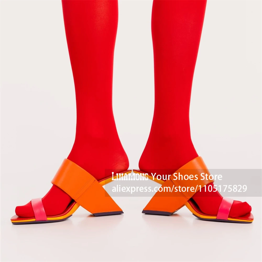 Geometric Sculptural Heel Slippers Square Open Toe Wide Band Mules Avant Garde Designer Style Evening Dress Footwear for Summer