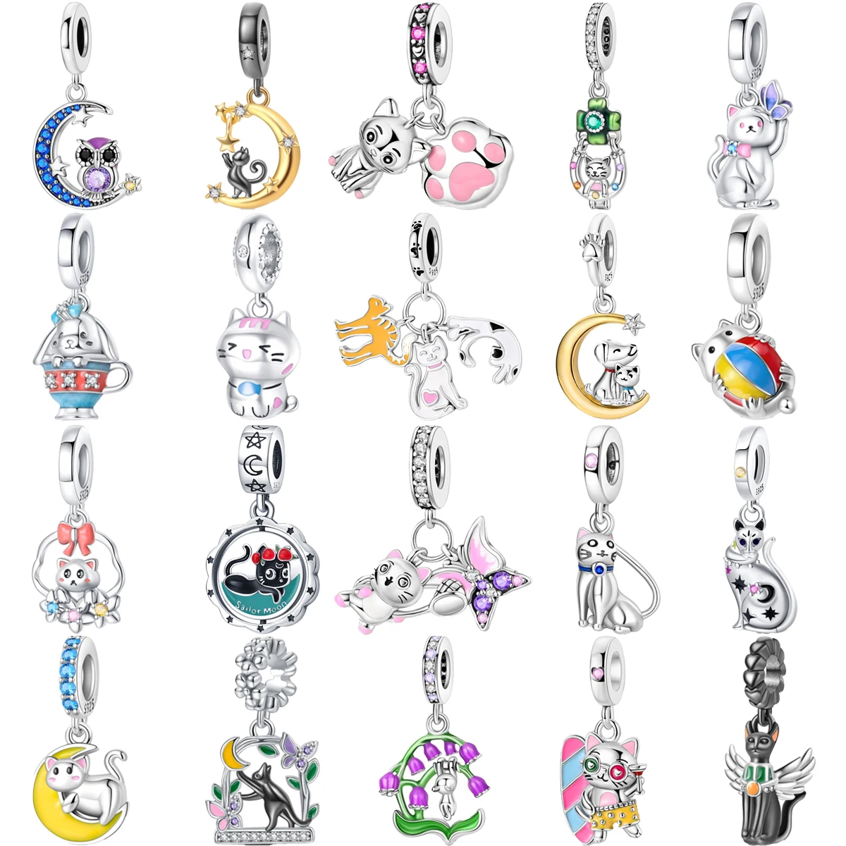 

Original 925 Sterling Silver Moon Cat Suzuran Clover Dog Butterfly Charm Beads for Pandora DlY Bracelet Women's Jewelry Gifts