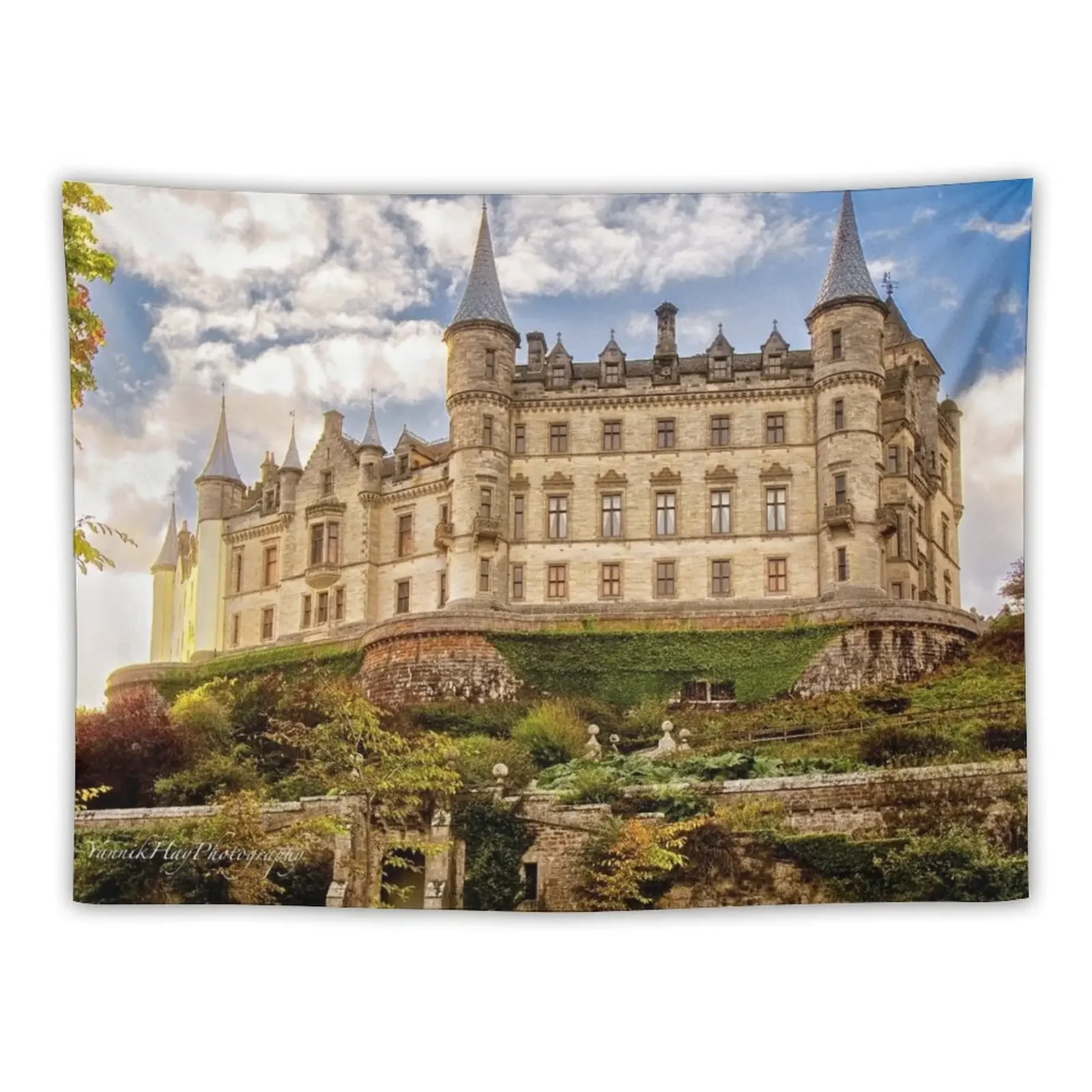 Dunrobin Castle at Sunset (Golspie, Sutherland, Scotland) Tapestry Wall Hanging Wall Room Aesthetic Wall Art Tapestry