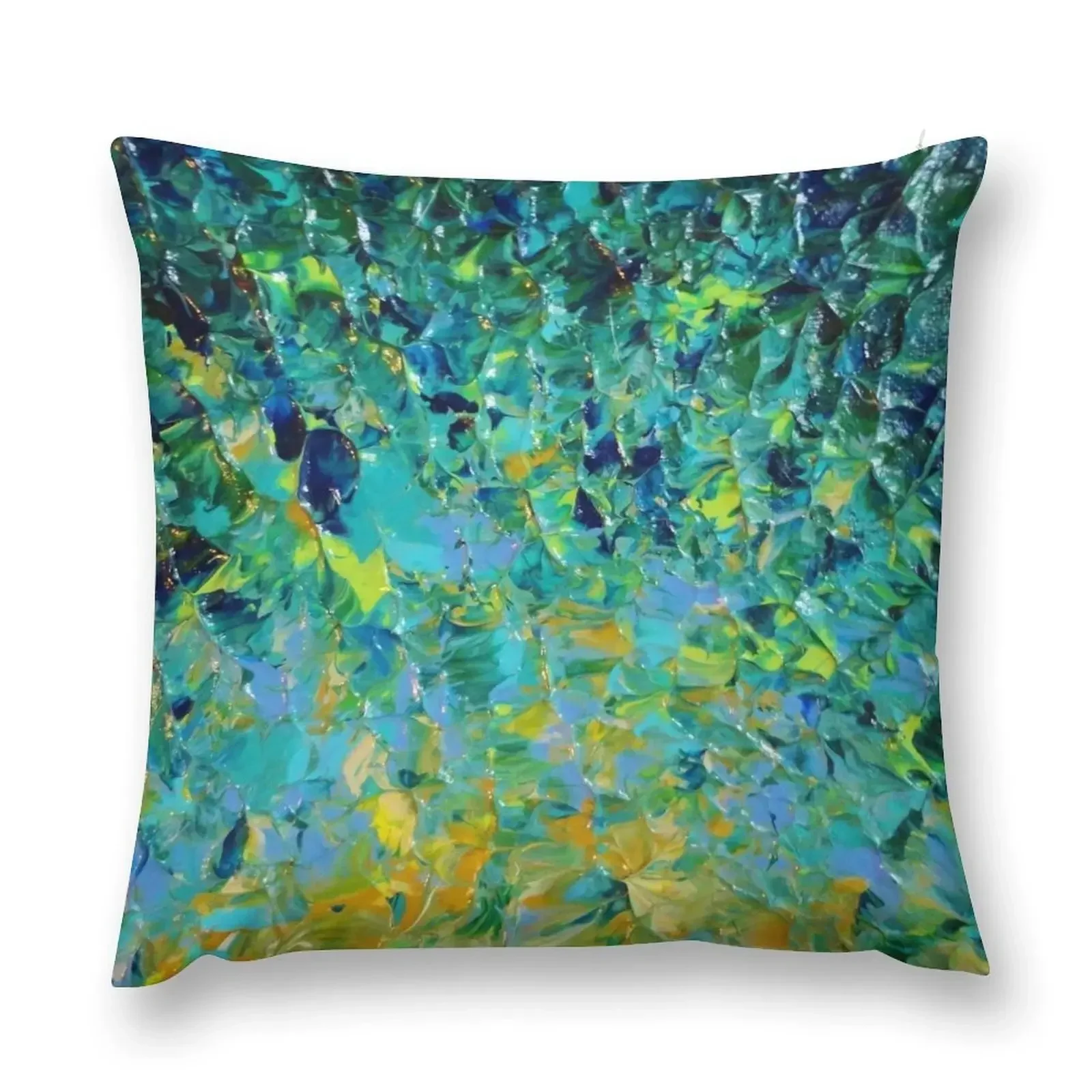 BEAUTY BENEATH THE SURFACE - Stunning Lake Ocean River Water Nature Green Blue Teal Yellow Aqua Abstract Throw Pillow