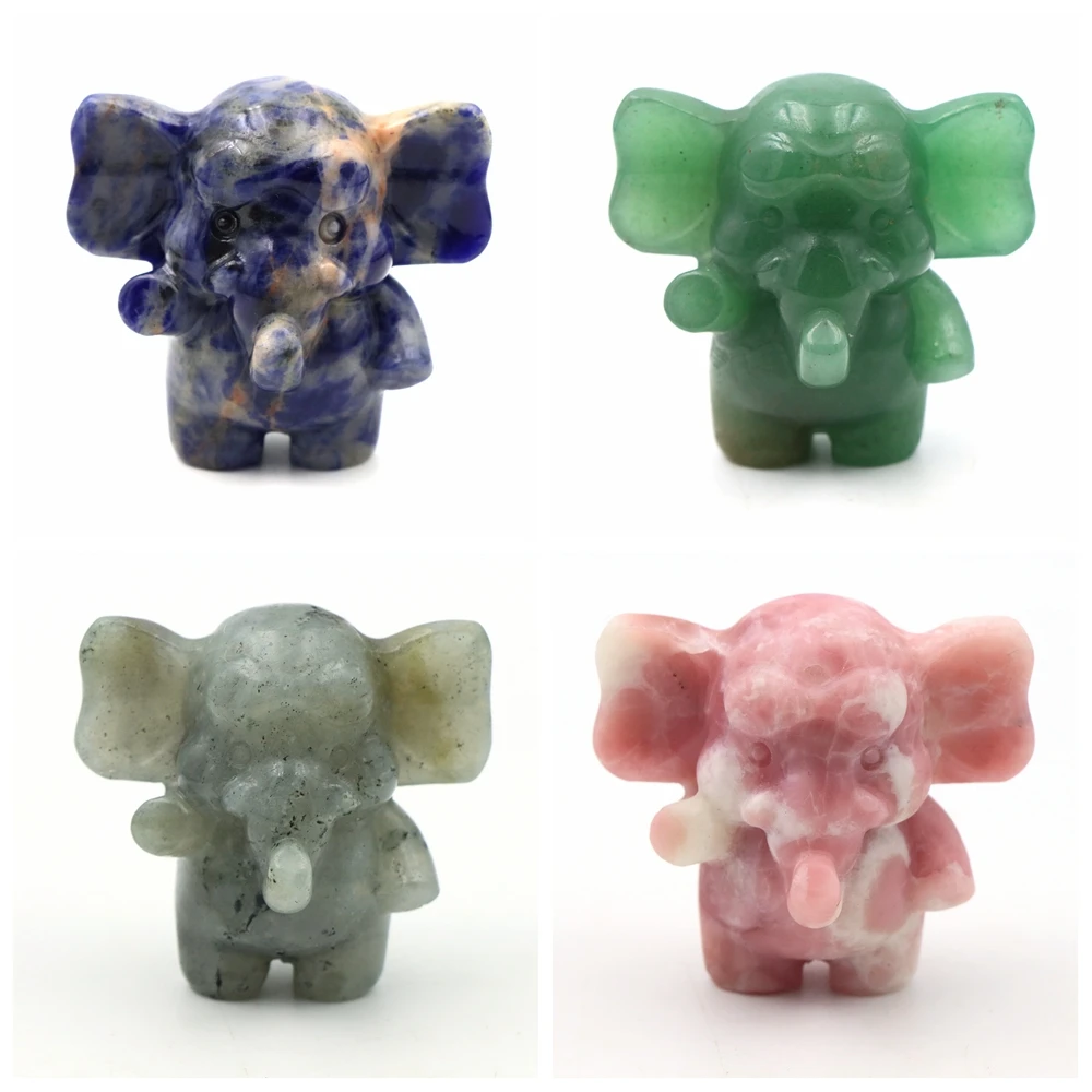 

55mm Elephant Statue Natural Stone Ornament Reiki Gem Hand Carved Figurines DIY Animal Handicrafts Healing Crystals Gifts 1pcs