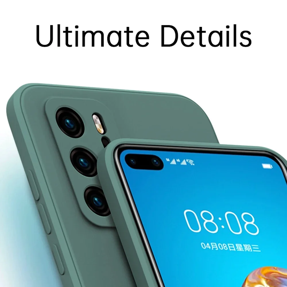 Original Square Liquid Silicone Cases for Huawei P10 P20 P30 P40 Pro Plus Lite 4G 5G Camera Protection Cute Phone Covers P40Pro - view 2