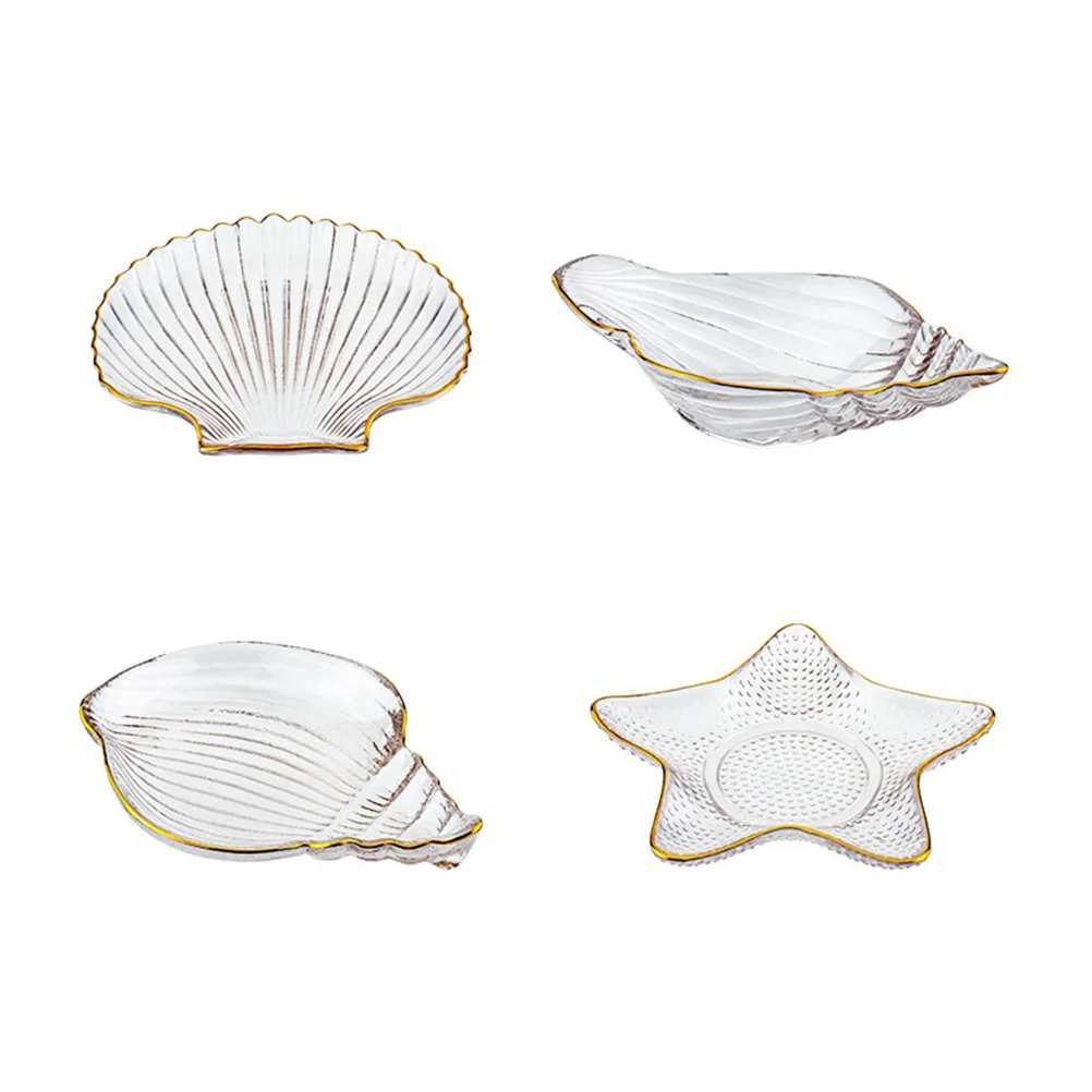 

4 шт., прозрачные тарелки с фруктами в золотой оправе, высококачественный стеклянный поднос для хранения ювелирных изделий, серег, колец, ожерелий, помады