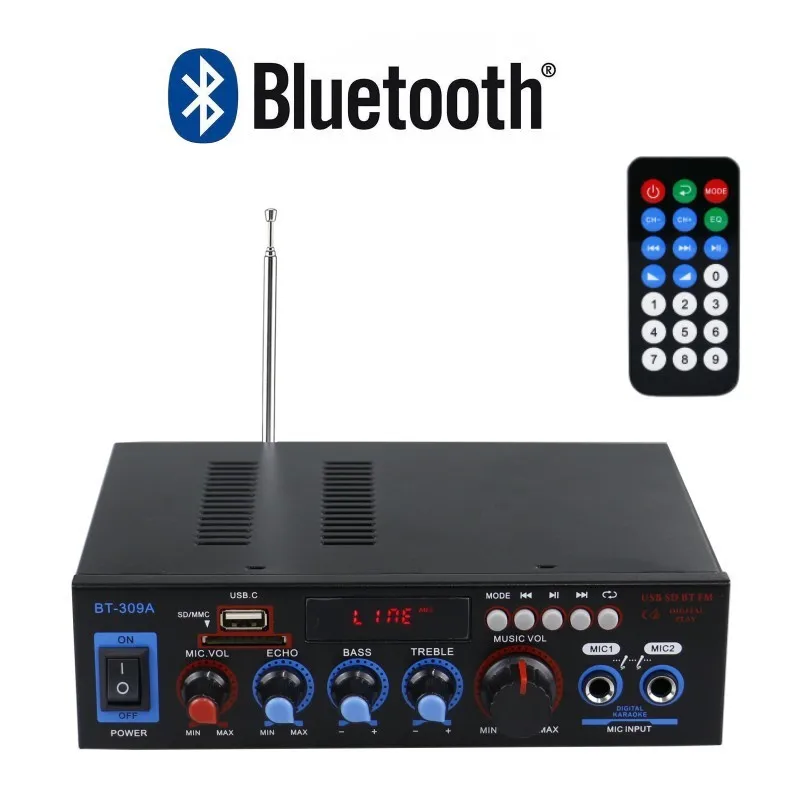 Mini Small Power Amplifier, Speaker Power Amplifier, Plug-in Card U Disk Radio DC 12 Volts 220V Bluetooth Power Amplifier