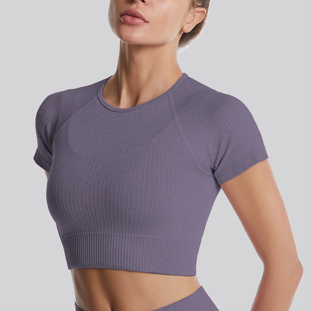 

Women Seamless Yoga T-Shirt Fitness Crop Top Workout Gym Shirts Short Sleeve Quick-drying Yoga T-shirts Sportswear Female