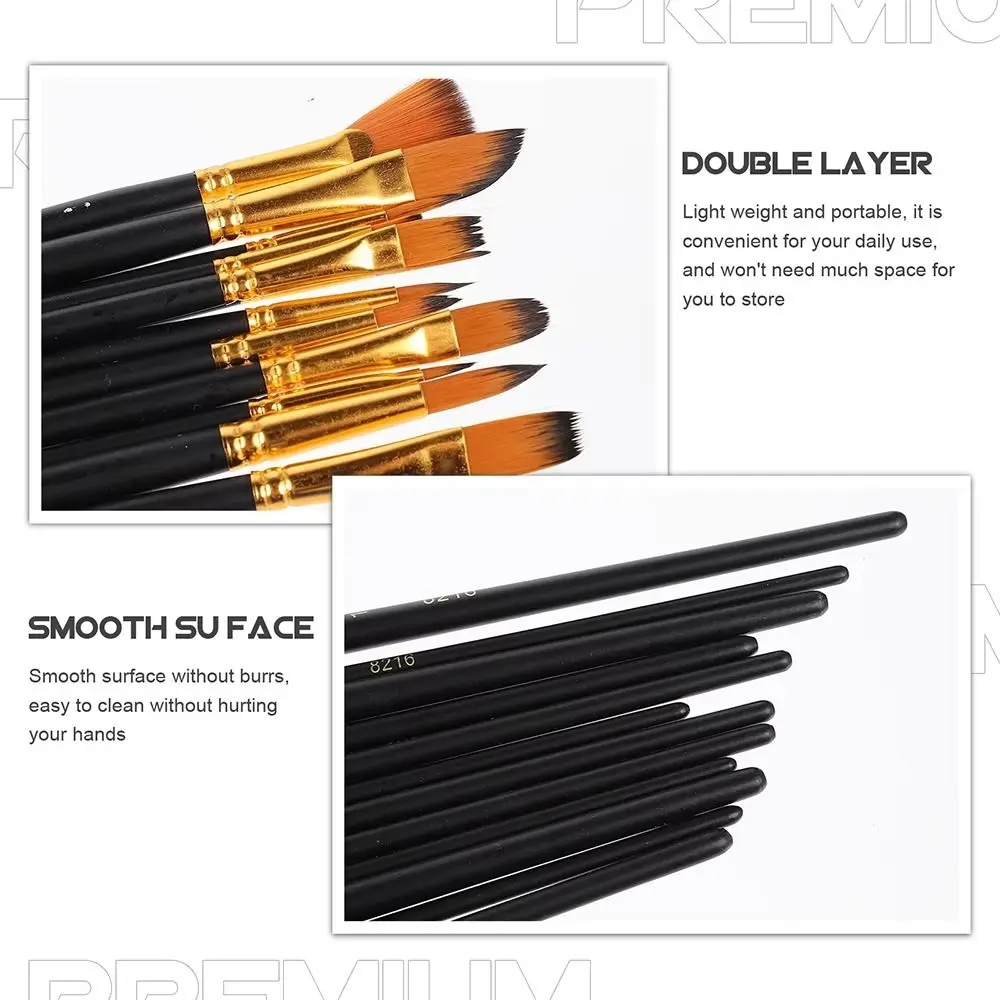 12 pçs/set conjunto de escova de pintura de cabelo de náilon multi-funcional materiais acrílicos pincel de pintura a óleo aquarela guache haste de madeira curta
