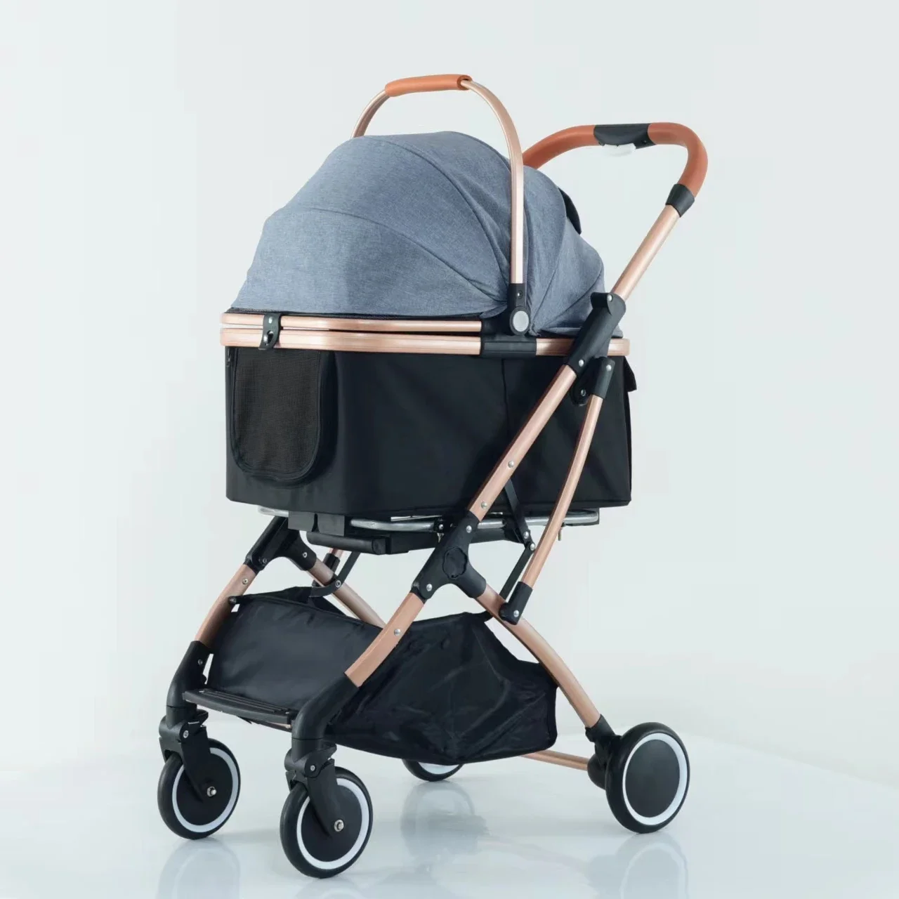 

Hot salesLuxury Factory Wholesale Pet Travel Wheel Stroller Dog Cat Transport Trolley Four Rounds Foldable With One Hand pet dog