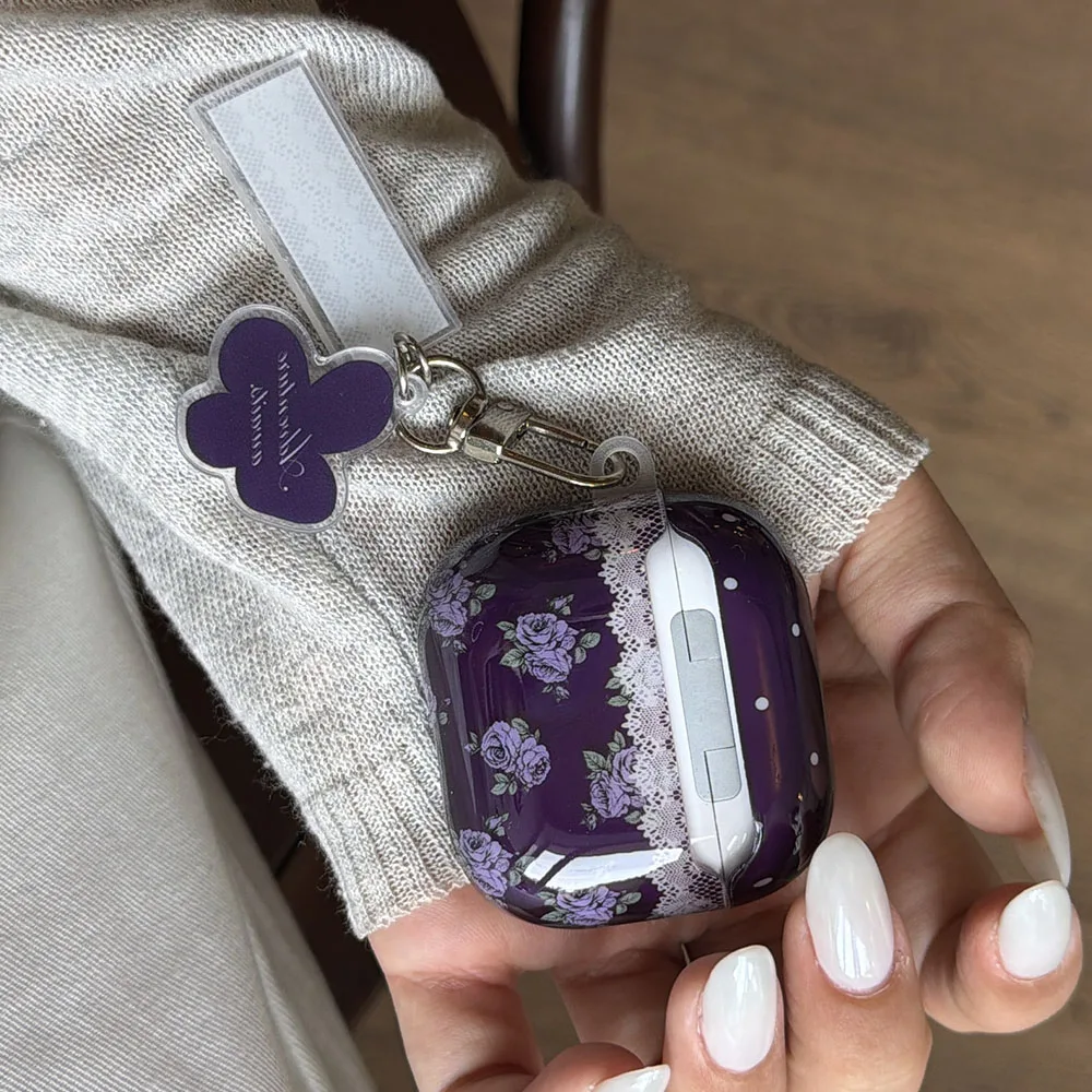purple lace flower gloss soft protection cover case for apple airpods 1 2 3 4 pro2 pro3 bluetooth earphone charging box cover - view 6