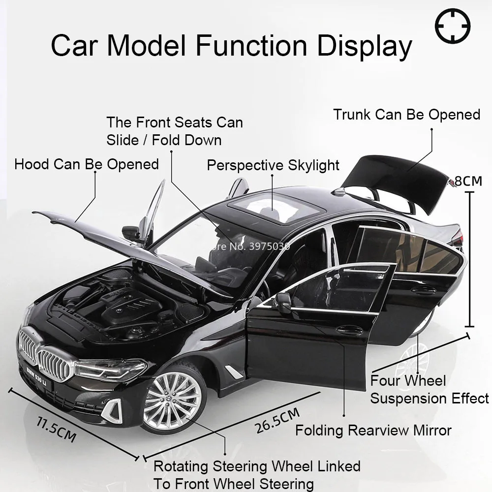 1:18 Legering BMW 5-serie 530Li-modellen Gegoten speelgoedauto's Wielstuur Miniatuurvoertuig 6 deuren geopend auto voor kinderen Educatie