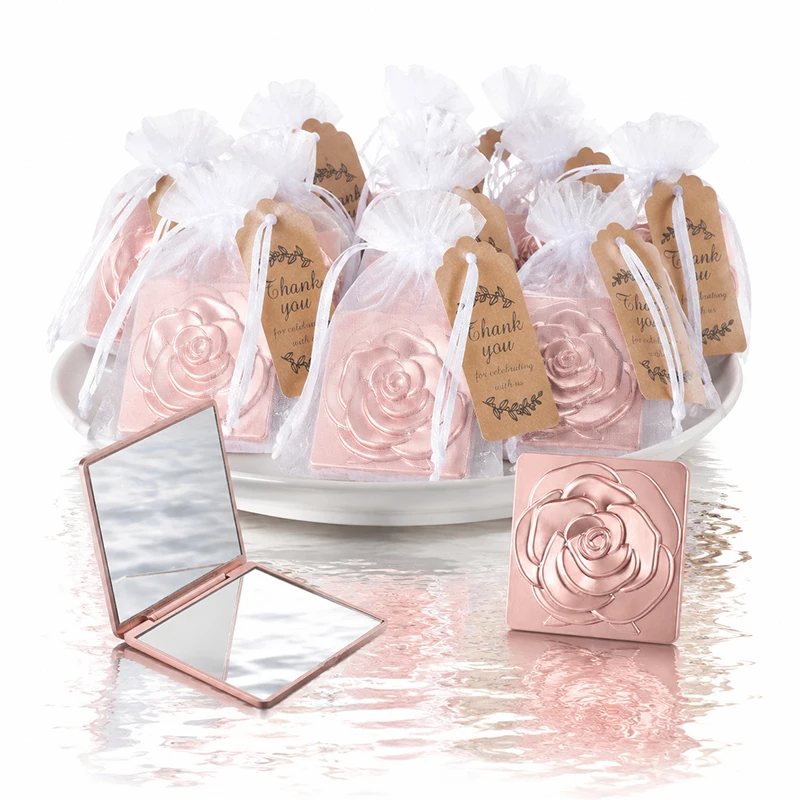 6/12Set Elegant Rose Mirror Gift Kit with Storage Pouch Kraft Tag Perfect for Wedding Bridal Shower Party Keepsake for Guest ZYF