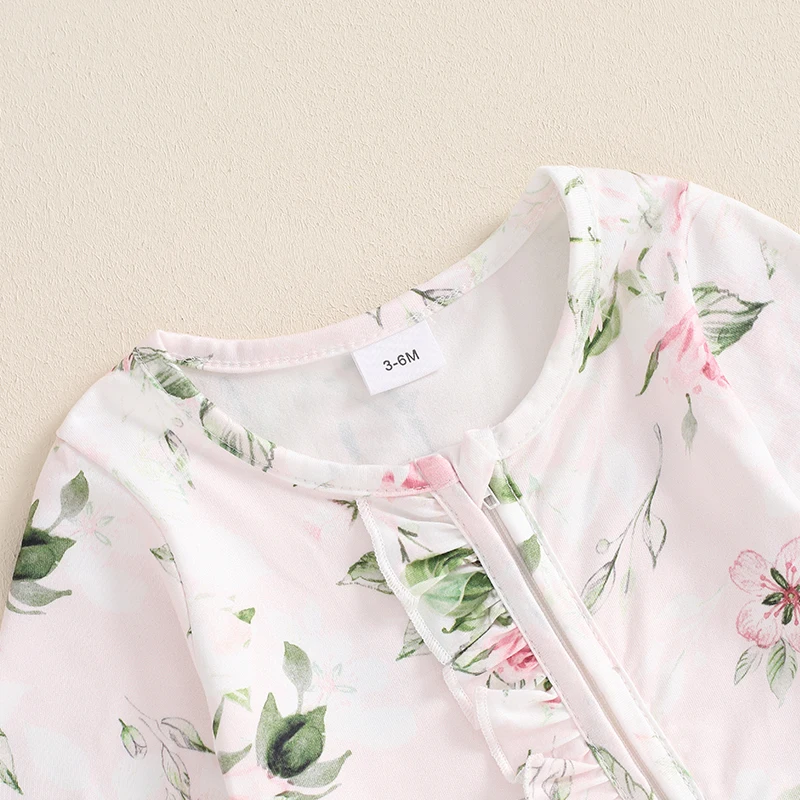 Pelele con estampado Floral para niñas, monos de manga larga con cremallera para recién nacidos, ropa bonita de otoño