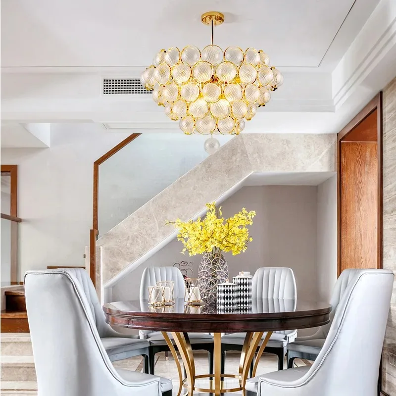 Designer Metal Glass Ball Pendant Lamp American Model Room Luxury Creative Restaurant Living Room Lighting
