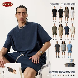 ZODF Retro 2025 Summer Men Washed 275gsm Cotton T-Shirts Unisex Oversized Loose Edge Washed T Shirt Tees Streetwears HY0972
